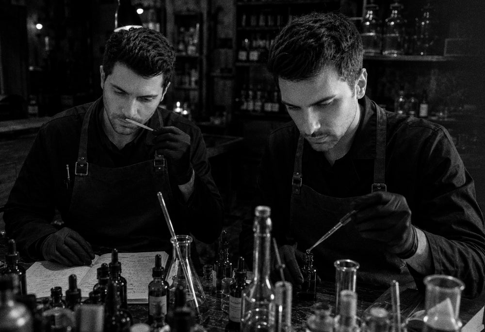 I fondatori di Martin Parfums al lavoro nel laboratorio di Roma